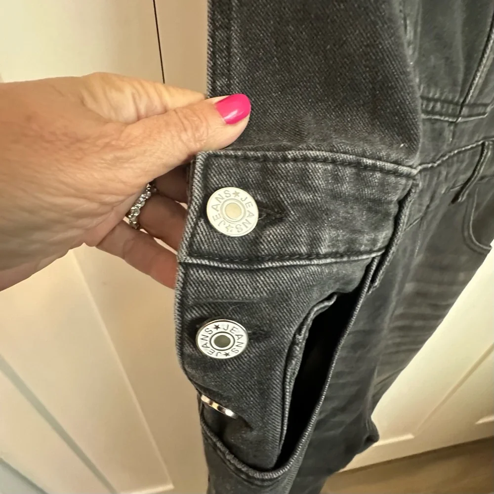 Washed Black Denim Overalls with Front Bib Pocket - Picture 4 of 7